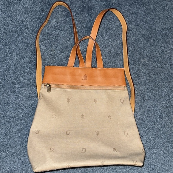 El Caballo Handbags - El Caballo Coated Canvas Leather Backpack Horseshoe Equestrian Tan Brown